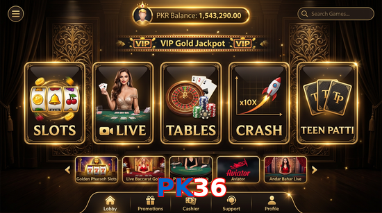 Main screen of PK36 casino page for PK players